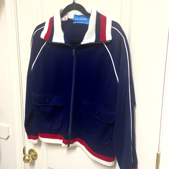 Vintage 70s Nordic Zip Up Sweater Jacket Navy Red White Retro Preppy Chaletcore - Picture 8 of 12